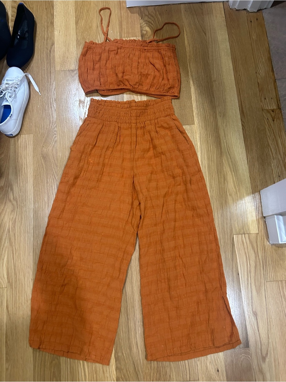aerie Rust Orange Wide-Leg High-Waist l Pants and crop top set